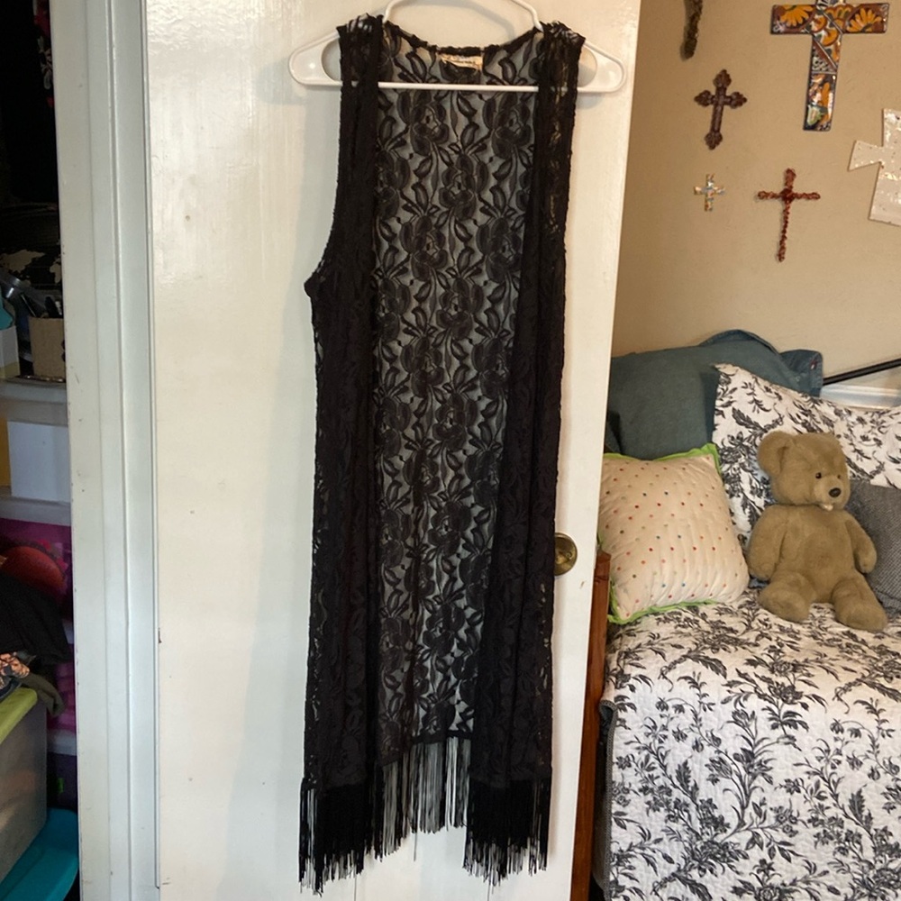 Southern stitch lacy long vest